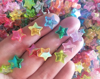 100 Beads, Acrylic Colorful AB Star Pony Beads, Transparent Stars, Iridescent Beads, 10mm Bead, Earring Bead, Celestial Jewelry Making, #15A