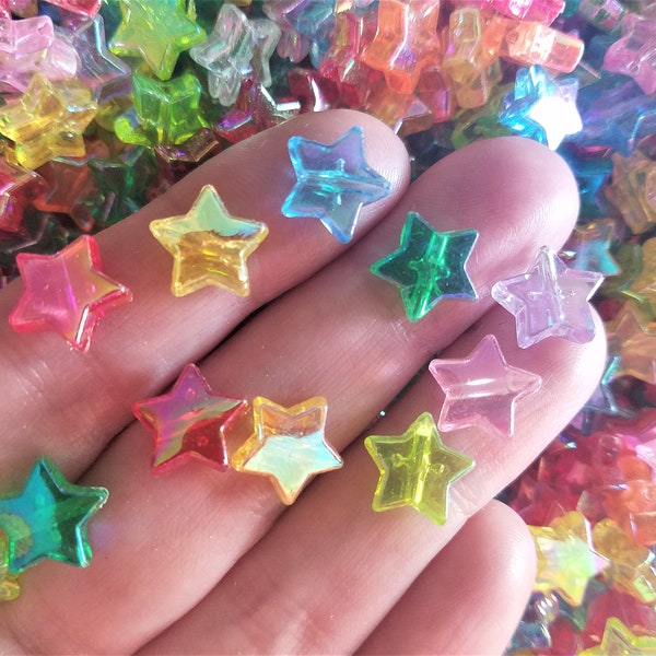 100 Beads, Acrylic Colorful AB Star Pony Beads, Transparent Stars, Iridescent Beads, 10mm Bead, Earring Bead, Celestial Jewelry Making, #15A