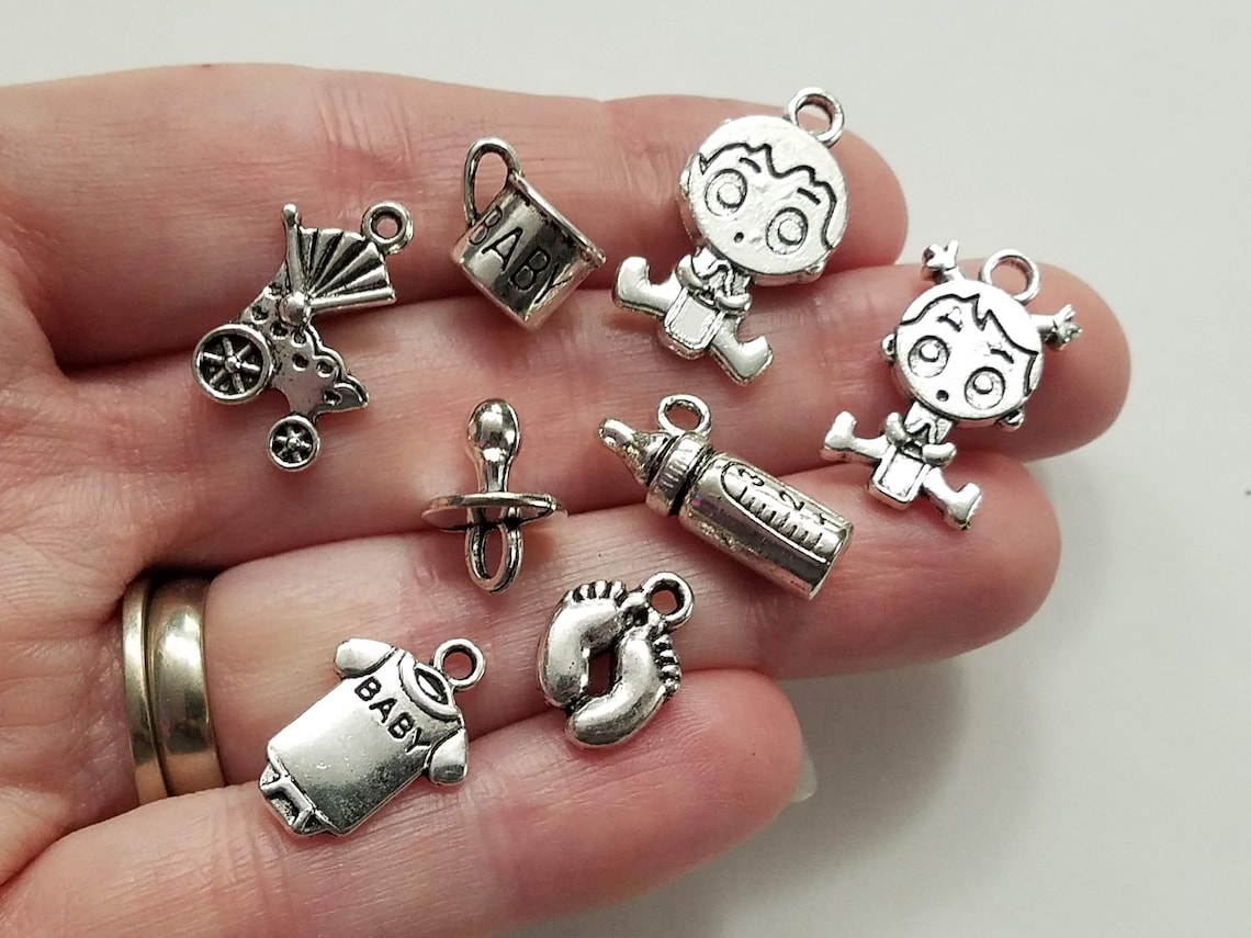 Set of 8 Silver Baby Charms Baby Pendant Set Kid Jewelry Etsy Italia