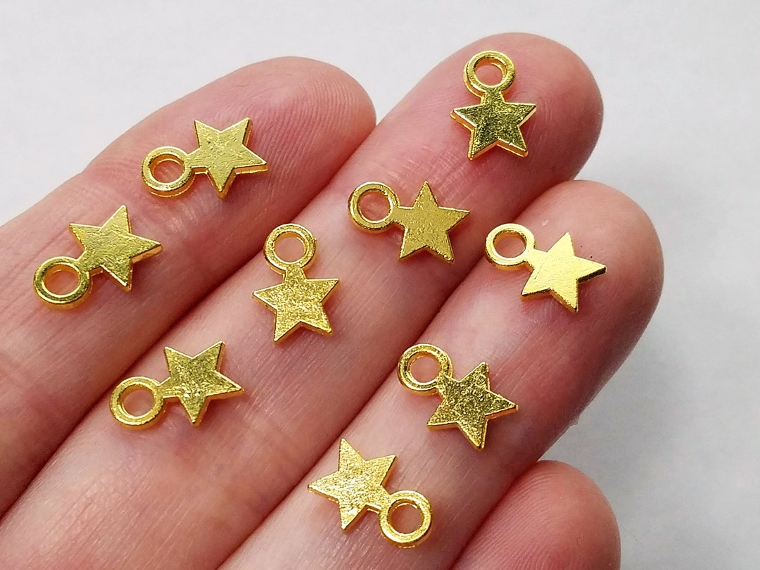 Set of 50, Gold Star Charms, Celestial Jewelry, Tibetan Style, Charm