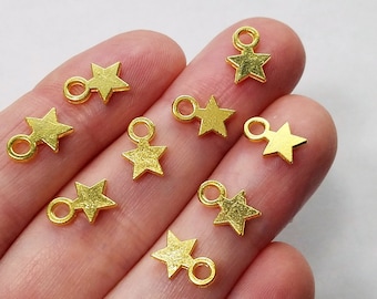 Set of 50, Gold Star Charms, Celestial Jewelry, Tibetan Style, Charm Bracelet, Small Gold Charms, Stamping, Gold Jewelry, Bulk Charms, #43C
