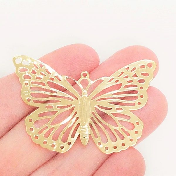 Set of 10, Golden Filigree Butterfly Pendant, Flat Pendant, Gold Iron Filigree Pendant, Gifts for Her, Butterflies, Summer Jewelry, #5P