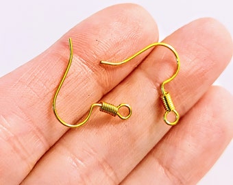 BULK of 50, Gold Earring Hooks, Gold Earrings, DIY Earrings, Dangle Earring, Hooks, Brass Accessories, Jewelry Making, Craft Supplies, #6J