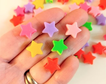 100 Beads, Colorful Star Pony Beads, Plastic Kid Beads, Hair Beads, Opaque Stars, Star Beads, 13mm Beads, Celestial Jewelry Making, #24D