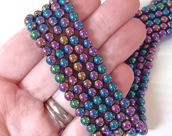 Aprox. 82 cuentas, cuentas magnéticas de hematita sintética, cuentas coloridas, grado A, 5 mm, cuentas lisas para pulsera, terapia magnética, n.° B34