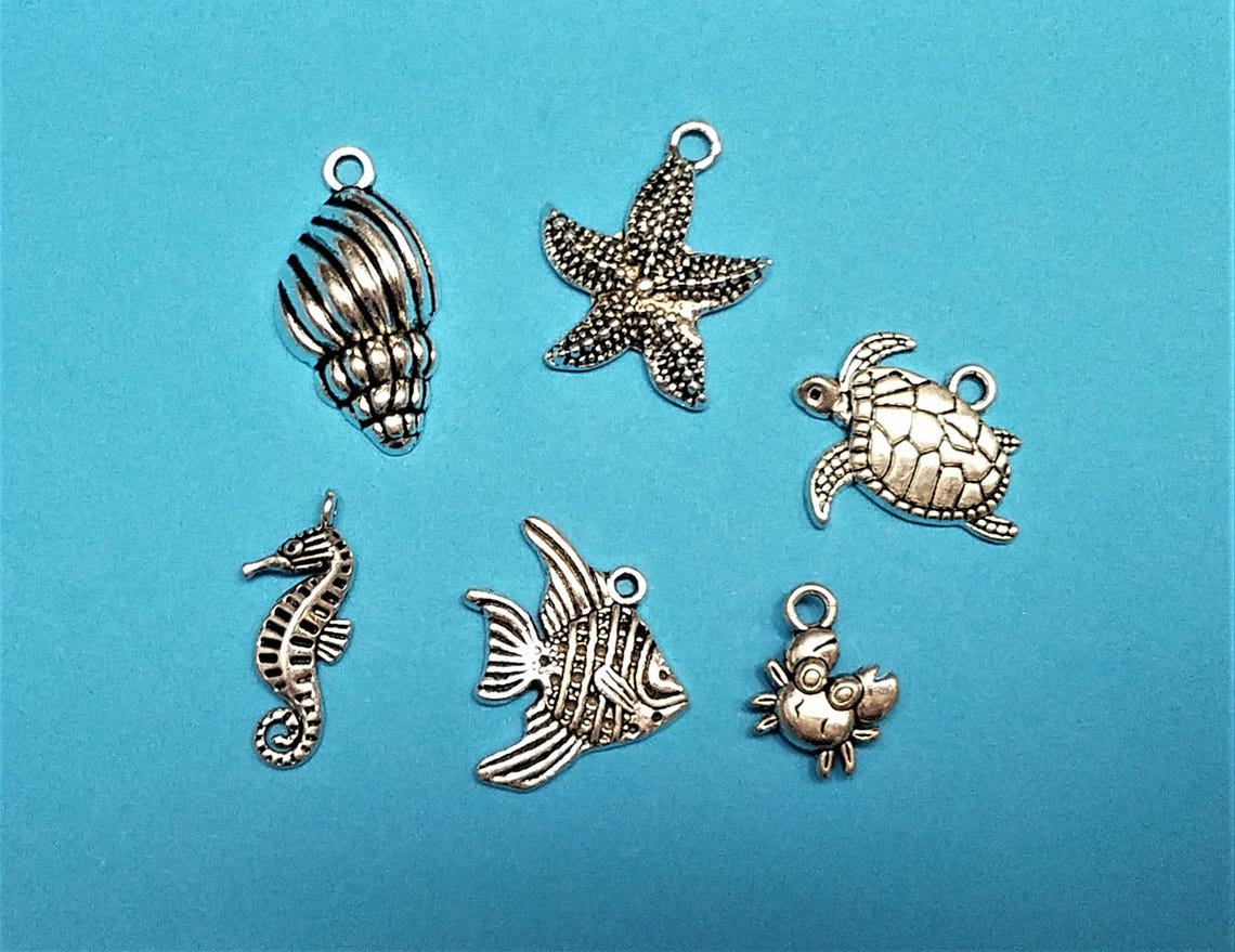 6 Ocean Charms Silver Charms Bulk Charms Lot Beach Lover Etsy