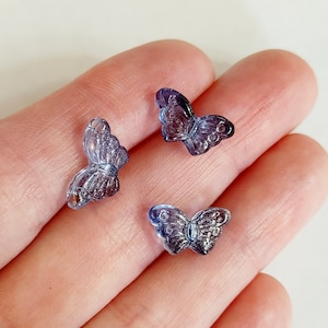 Set of 24, Glass Butterflies, Electroplated Beads, Blue Butterfly, Glass Beads, Glitter Powder Beads, Transparent Cornflower Blue, #25i