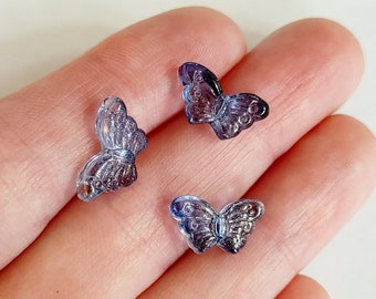 Set of 24, Glass Butterflies, Electroplated Beads, Blue Butterfly, Glass Beads, Glitter Powder Beads, Transparent Cornflower Blue, #25i