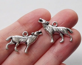 Set of 20, Silver Wolf Charms, Wolf Jewelry, Gifts for Wolf Lovers, Silver Charms, Tibetan Style, Pendant Lot, Bulk Charms, Charm Lot, #14C