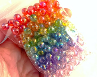 250 Beads, Acrylic AB Rainbow Beads, Bright Colored, 8mm Beads, Sparkling Beads, Smooth Transparent Beads, Multicolored Beads, #Bin1A