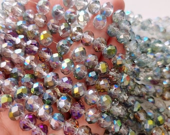 Approx. 72 Drop Beads, 8x6mm, Electroplate Glass Beads, Rainbow Beads, Sparkling Beads, Iridescent Bead, Faceted, AB Plated, Abacus, #B17