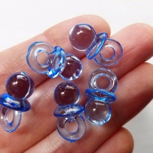 Set of 50, Blue Baby Pacifiers, Baby Binky, Small Acrylic, Plastic Toys, Baby Shower Games, Baby Gifts, New Mom, Plastic Clear Charms, #27T