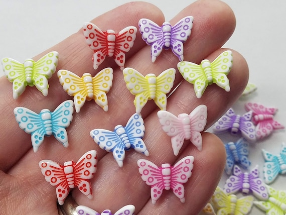 Set of 100, Acrylic Butterfly Beads, Plastic Acrylic Beads, Mixed Color  Butterflies, Butterfly Beads, Craft Beads, Jewelry Making, 21H 