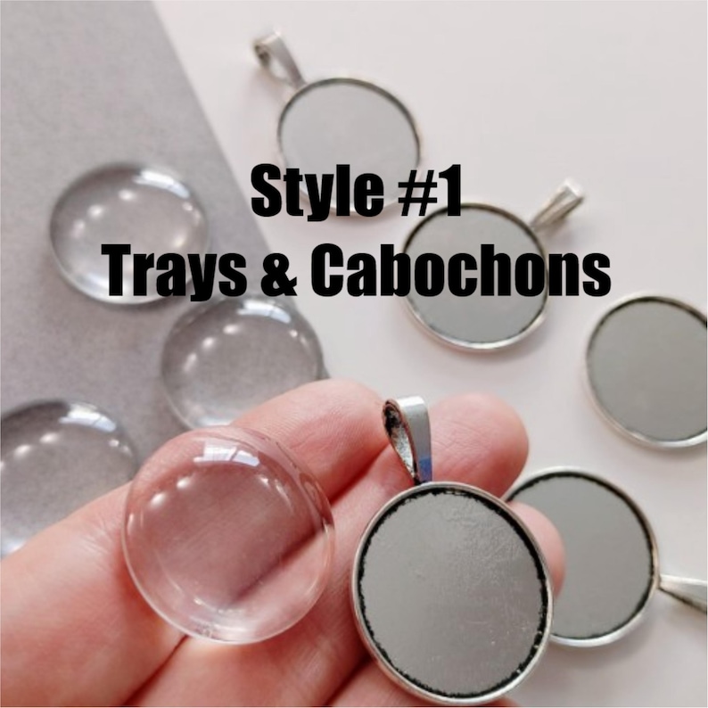 Glass Cabs, Pendant Trays, 25mm, Half Dome Cabochons, Silver Pendant Trays, Photo Jewelry, Pendant Making, Glass Cabochons, Pendant Making image 2