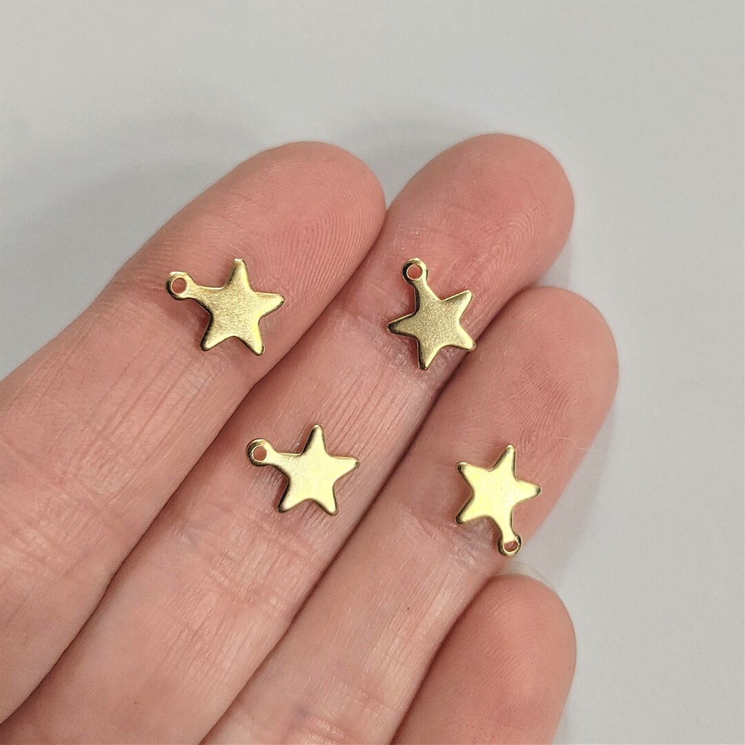 Set of 10, Stainless Steel Gold Star Charms, 10mm Stars, Celestial