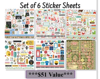 Set of 6, Sticker Sheets, Individual Stickers, Bulk Stickers, 12 inch Stickers, Sticker Pack, Sticker Lot, Cardstock stickers