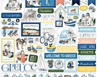 Greece Stickers, 12"X12" Sticker, Scrapbook Paper, Vacation Stickers, Tropical Gifts, #7