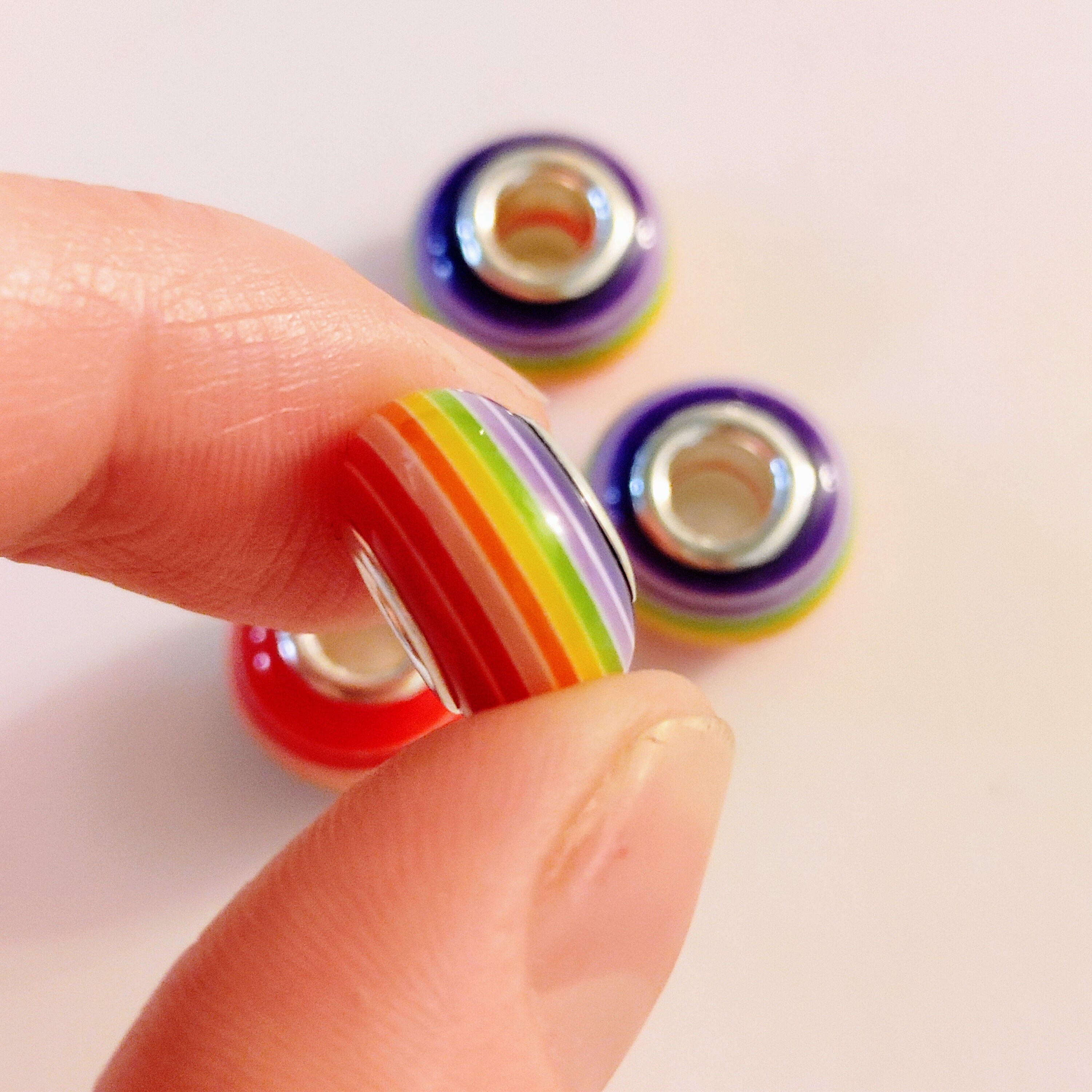 One Colorful R Bead Set of 10, Rainbow Beads, Resin Beads, Colorful Striped Beads, Rainbow ...
