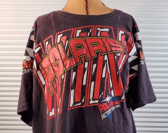 RARE Uniquely Distressed 90's Polaris Factory Racing All Over Print XL Shirt. Made in USA.