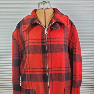 1960's Wool Plaid Hunting Jacket. LARGE. Styled For Outdoor Life by Midwest Outerwear Mfg. Co. Port Washington, WI. Inner Lining Age Wear.