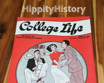 1940 'College Life' by Calumet Music Company. Vibrant Red and White Cover Image With Hippity Energy.