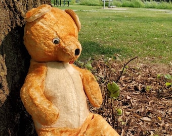 INCREDIBLE Vintage Hand Sewn Mohair Stuffed Teddy Bear. Googly Eyes. Unique, One of a Kind. Unknown Maker. Exceptional Condition.