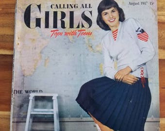 1947, August, Calling All Girls Magazine. School Wardrobe Planning. Stories. Movies. Good Looks. Vintage.