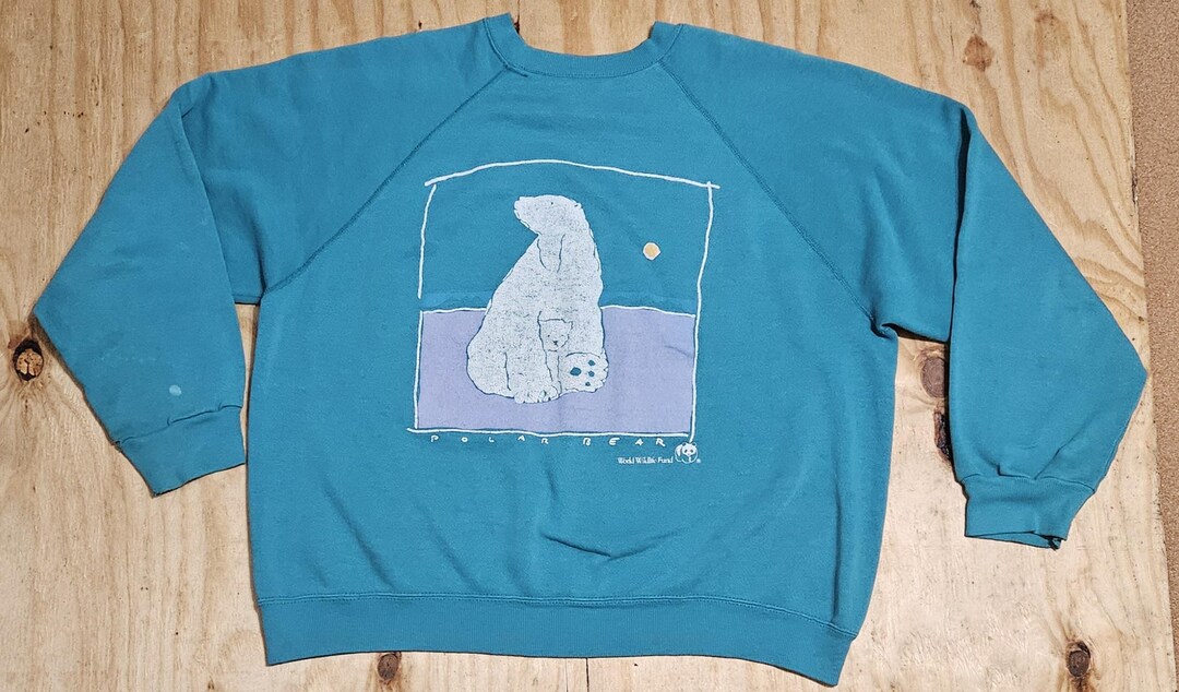 1980s Herren XL Eisbär Rundhalsausschnitt, leicht gefärbter