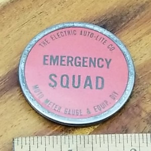 Brilliant Vintage &#39;Emergency Squad&#39; Pin For the Moto Meter Gauge & Equip. Div.
