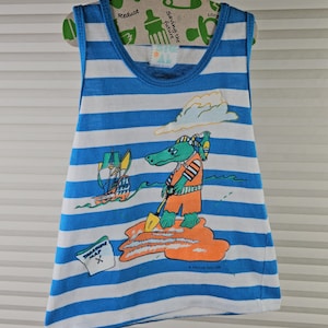 Camiseta sin mangas a rayas para niños, talla 6, 1998, con diseño de cocodrilo y mapa del tesoro