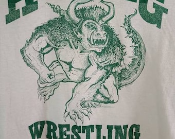 Hodag Vintage Rhinelander Wisconsin Creature Drawing On a Vintage Wrestling Single Stitch T-Shirt. The Best Version of the Hodag Ever!