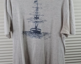 Ship In Rippled Water Men's Large 1988 Vintage Thin Slightly Distressed Breathable Tee