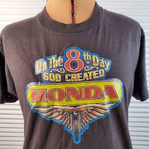 1980 On The 8th Day God Created Honda Medium Shirt. Epic 1980 Harley God T-Shirt.