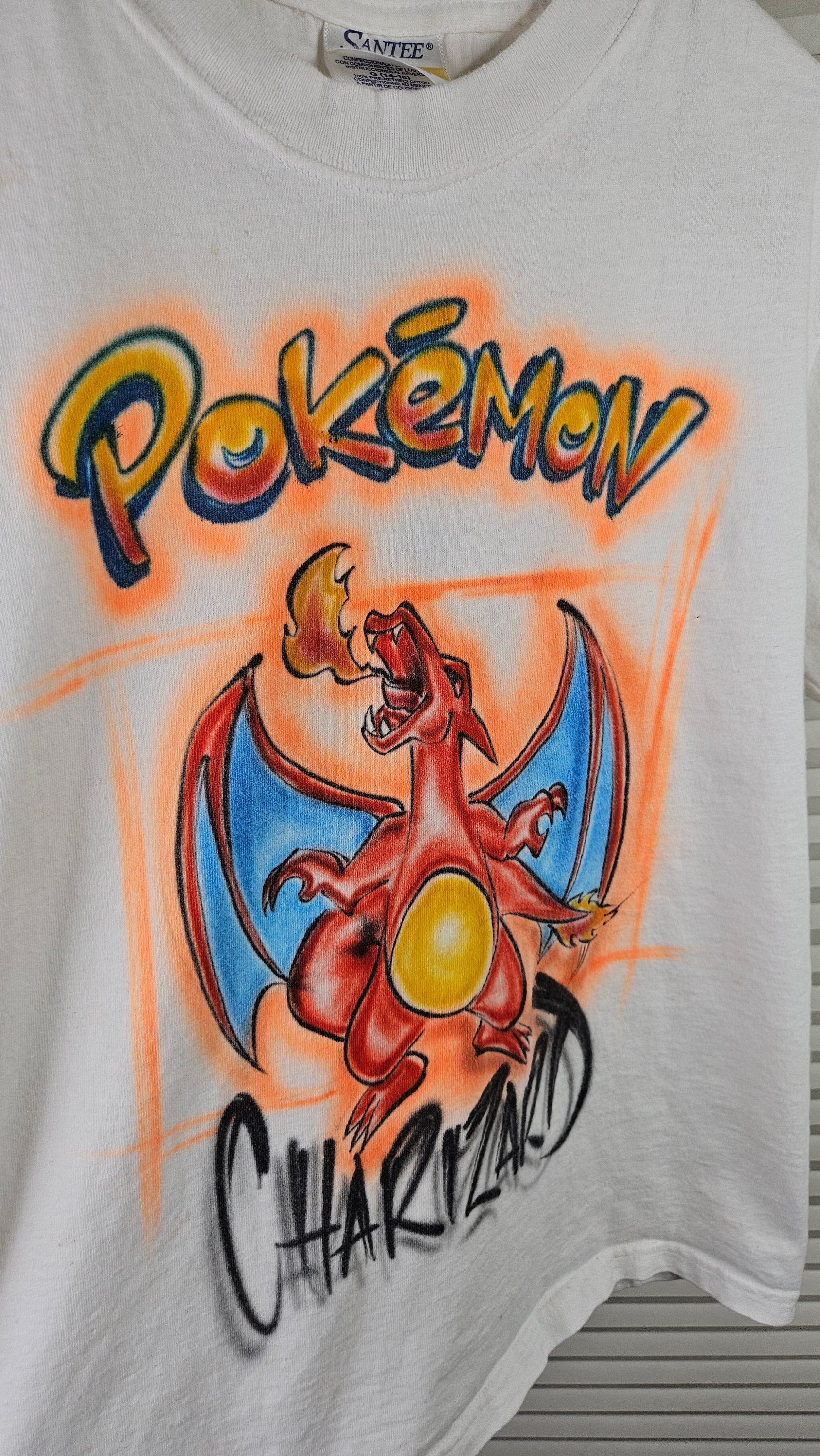 1990's Youth 14-16 Pokémon Spray Painted Vintage Charizard T