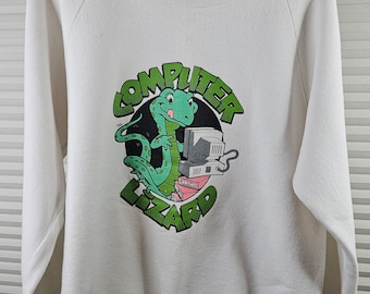 Computer Lizard Vintage Men's XL Crewneck. Early Days of Computers.