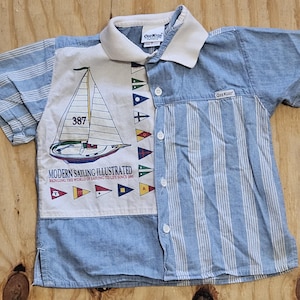 90s Oshkosh B&#39;Gosh Toddler Size 5 Sailing Collared Sharp Cotton Shirt