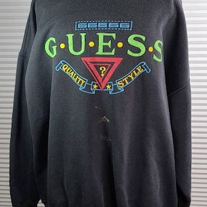 Guess 1980&#39;s XL 24&quot; Pit to Pit Made in USA Sweatshirt. Artistic Paint Mark On One Cuff Link. See Photos. Great Guess Color Scheme.