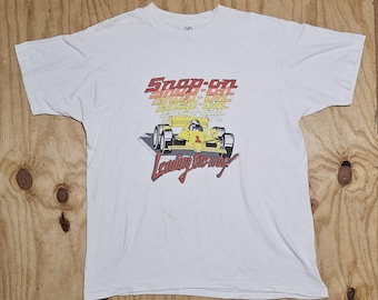 Early 90s Snap On Stained Men's XL Cotton T Shirt. Single Stitch. Touched by Time