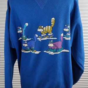 1991 Large Hip Cats Winter Walking and Snowfall Sweatshirt. Hanes. Made in USA.
