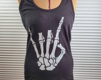 90's 'Rock On' Women's XL Tank Top With Skeleton Hand. One Of A Kind Vintage Hippity Fashion..