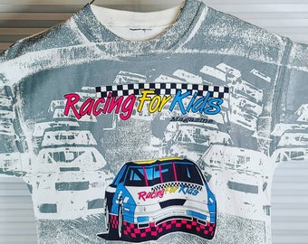 Vintage Racing For Kids Magazine All Over Print Single Stitch Eye-Catching Attention Grabbing T Shirt.