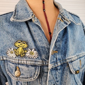 Jaqueta jeans Lee vintage. Década de 1960. Patch de sapo personalizado. MÉDIO.