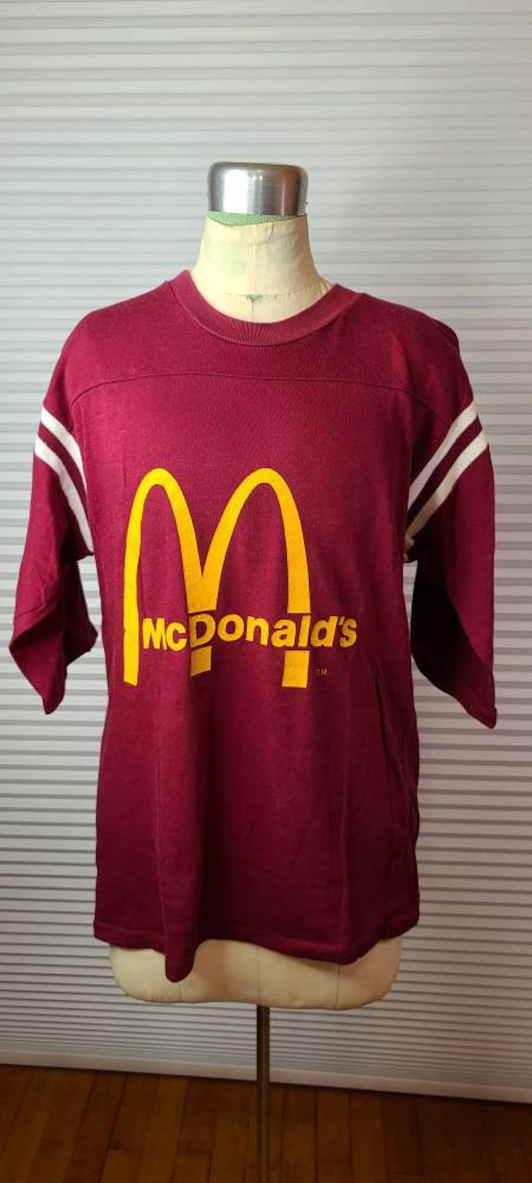 Mcdonalds Vintage Large Striped Three Quarter Sleeve Large