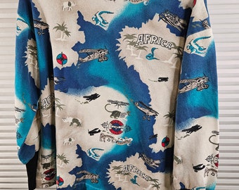Africa 1970's All Over Print Men's Large Crewneck. Bush Pilot Graphic.