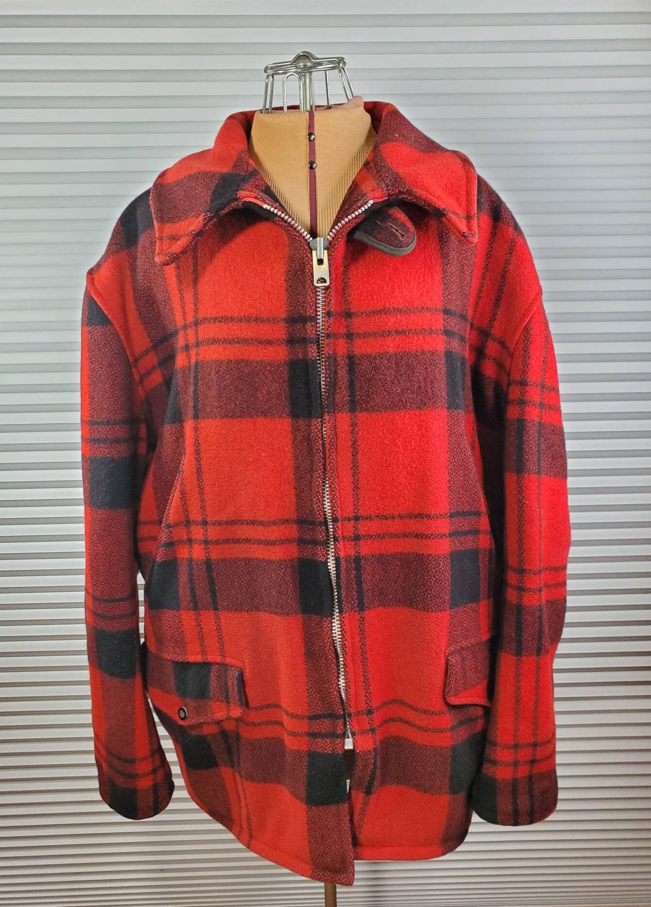 1960's Wool Plaid Hunting Jacket. LARGE. Styled for Outdoor Life