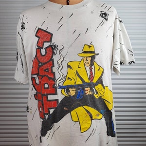 Vintage Dick Tracy Kids LARGE T-Shirt. Single Stitch. Epic Graphic Logo. Vibrant Vintage Piece of History. Minor Markings on Front & Back.