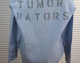1970's SeaFarer For Women Small Navy Button Up. 'Flossie' Name Tag. 'Tumor Nators' On The Backside. Epic 70's Navy Button Up.