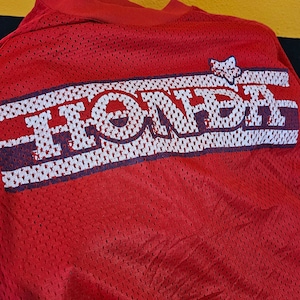 Vintage Men&#39;s Large Honda Moto Fox Motocross Jersey. Previous Rider Cut Thumb Holes in Jersey. Hole Under Collar