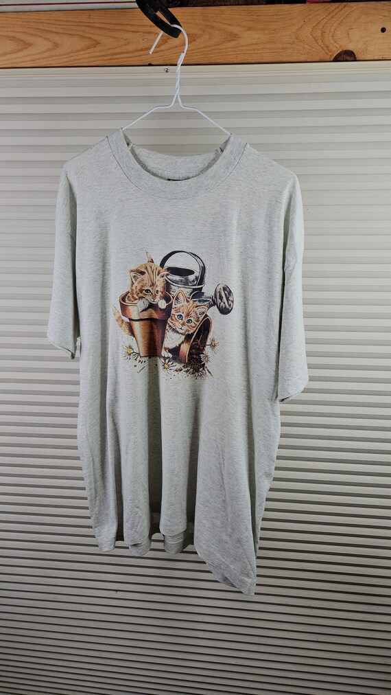 Cat Themed 1990's Men's XL Single Stitch Cat Tee