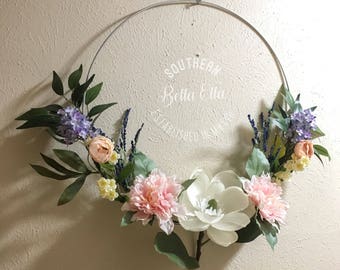Modern Floral Hoop Wreath {Large Size}